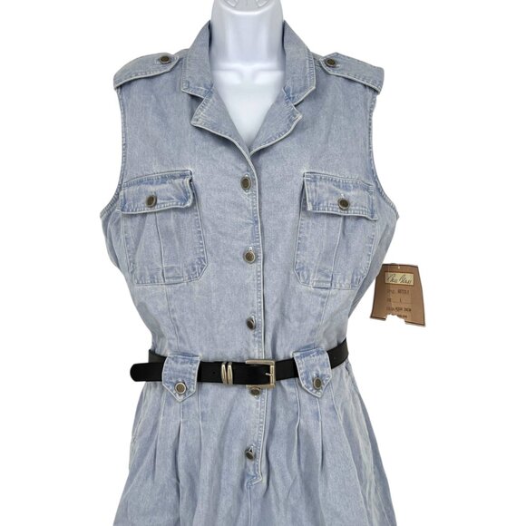 Bill Blass Vintage Blue Denim Pleated Romper Aqua Snow Size Large NWT - Picture 3 of 14